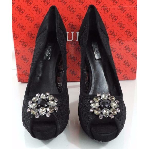 Guess Hotspot Platform Dress Pumps Heels Black Multi Fabric Size 10 - Picture 6 of 9